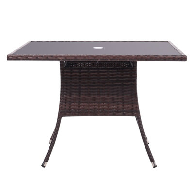 Retro Square Garden Wicker Rattan Tempered Glass Top Outdoor Patio ...