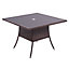 Retro Square Garden Wicker Rattan Tempered Glass Top Outdoor Patio Dinging Table with Umbrella Hole Brown 105 cm
