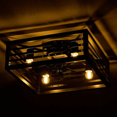 Retro Square Metal Ceiling Fan Light,With Remote Control,6 Speed ...