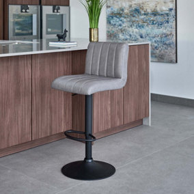 Retro style gas lift bar stool in faux leather with foot rest - George Bar Stool in Grey (Single)