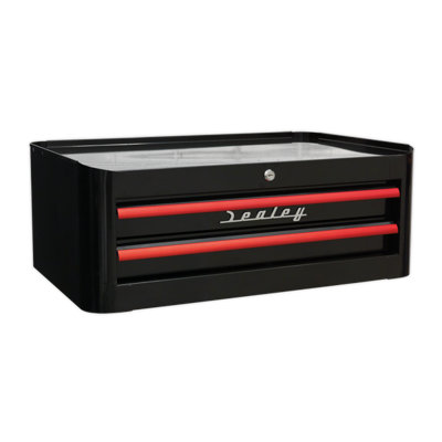 Retro Style Topchest, Mid-Box & Rollcab Combination 10 Drawer Black&Red (Sealey AP28COMBO2BR)
