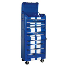 Retro Style Topchest, Mid-Box & Rollcab Combination 10 Drawer Blue White (Sealey AP28COMBO2BWS)