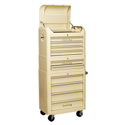 Retro Style Topchest, Mid-Box & Rollcab Combination 10 Drawer Cream (Sealey AP28COMBO2)