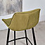Retro style velvet bar stool with black metal legs and foot rest Chase set of 2 Bar Stools - Green