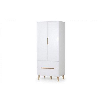 Retro-Style White 2 Door Wardrobe