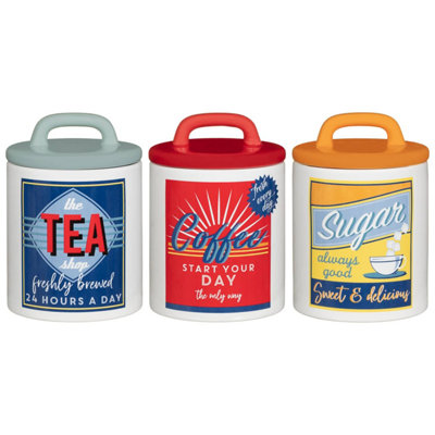 Retro Tea Coffee Sugar 50's/60's Style Jars Set - Multicoloured