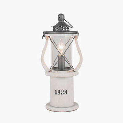 Retro White Washed Wooden Lantern Table Lamp