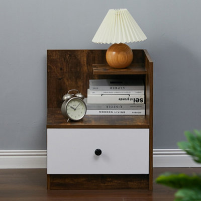 Retro Wooden 1 Drawer Bedside Table Nightstand W 450 x D 450 x H 550 mm