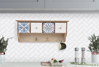 Retro Wooden Wall Shelf With 4 Drawers & Hooks Price Comparisons | Compare The Build