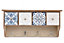 Retro Wooden Wall Shelf With 4 Drawers & Hooks