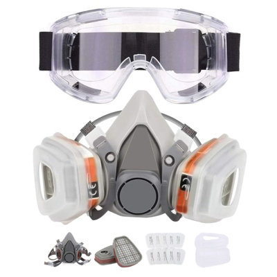 Reusable Half Mask Respirator with 10 Filters, Goggles, Earplugs ...