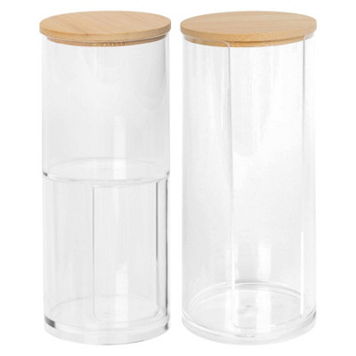 Reusable Plastic Bathroom Canister 2-Piece Set with Bamboo Lid | DIY at B&Q