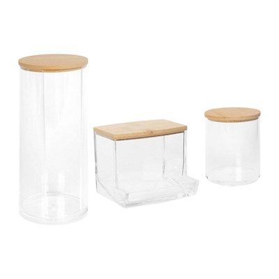 Reusable Plastic Bathroom Canister 3-Piece Set with Bamboo Lid