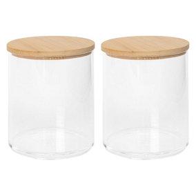 Reusable Plastic Bathroom Canisters with Bamboo Lid - Pack of 2