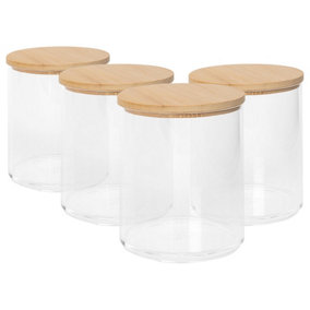 Reusable Plastic Bathroom Canisters with Bamboo Lid - Pack of 4