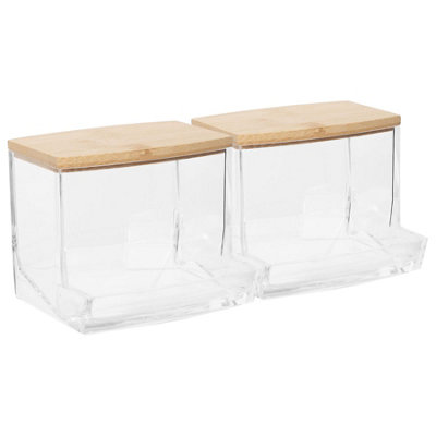 Reusable Plastic Cotton Bud Holders with Bamboo Lid - Pack of 2