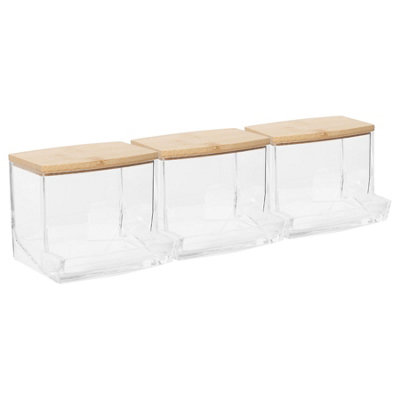 Reusable Plastic Cotton Bud Holders with Bamboo Lid - Pack of 3