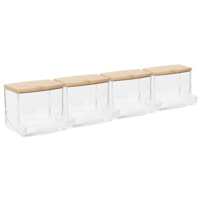 Reusable Plastic Cotton Bud Holders with Bamboo Lid - Pack of 4