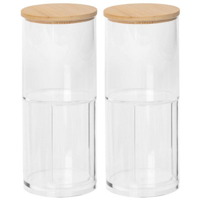 Reusable Plastic Stacking Bathroom Canisters with Bamboo Lid - Pack of 2