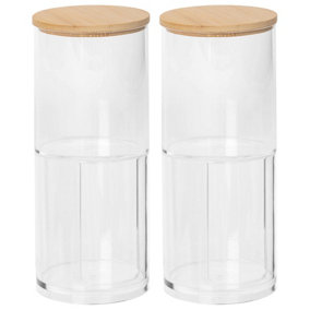 Reusable Plastic Stacking Bathroom Canisters with Bamboo Lid - Pack of 2