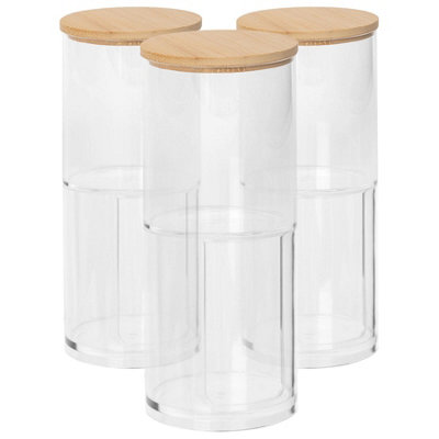 Reusable Plastic Stacking Bathroom Canisters with Bamboo Lid - Pack of 3