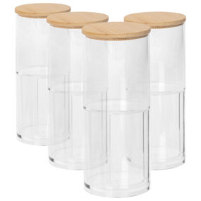 Reusable Plastic Stacking Bathroom Canisters with Bamboo Lid - Pack of 4