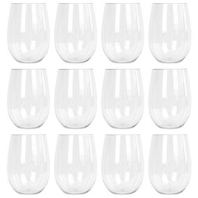 Reusable Plastic Stemless Wine Glasses - 480ml - Pack of 12