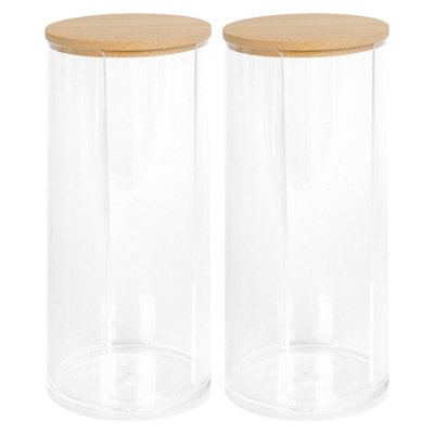 Reusable Plastic Tall Cotton Pad Holders with Bamboo Lid - Pack of 2