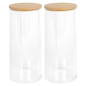 Reusable Plastic Tall Cotton Pad Holders with Bamboo Lid - Pack of 2