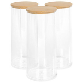 Reusable Plastic Tall Cotton Pad Holders with Bamboo Lid - Pack of 3