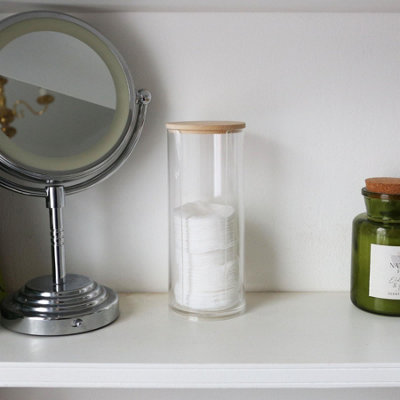Reusable Plastic Tall Cotton Pad Holders with Bamboo Lid - Pack of 3 - 5