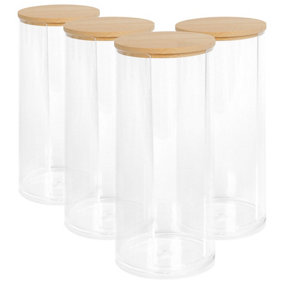 Reusable Plastic Tall Cotton Pad Holders with Bamboo Lid - Pack of 4