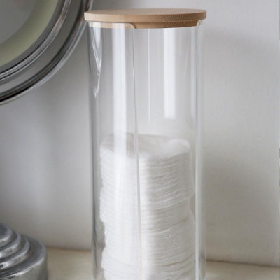 Reusable Plastic Tall Cotton Pad Holders with Bamboo Lid - Pack of 4 - 6