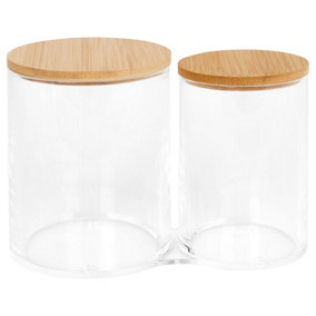 Reusable Plastic Twin Bathroom Canister with Bamboo Lid