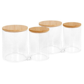 Reusable Plastic Twin Bathroom Canisters with Bamboo Lid - Pack of 2