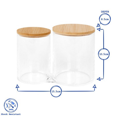 Reusable Plastic Twin Bathroom Canisters with Bamboo Lid - Pack of 2 - 3