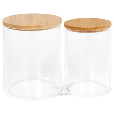 Reusable Plastic Twin Bathroom Canisters with Bamboo Lid - Pack of 2 - 4