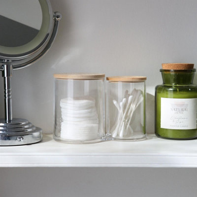 Reusable Plastic Twin Bathroom Canisters with Bamboo Lid - Pack of 2 - 6