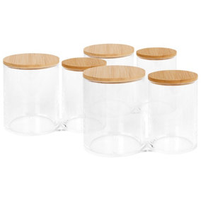 Reusable Plastic Twin Bathroom Canisters with Bamboo Lid - Pack of 3