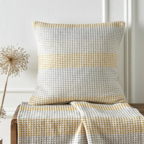 Reva Filled 100% Cotton Cushion With Geo Square Textured Weave