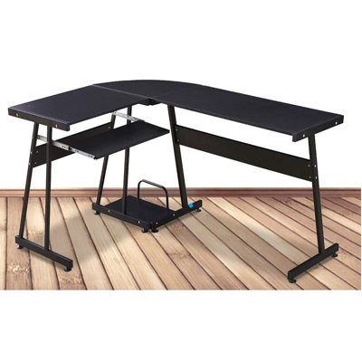 Reversible Black Wooden L Shape Computer Desk Corner Workstation PC ...