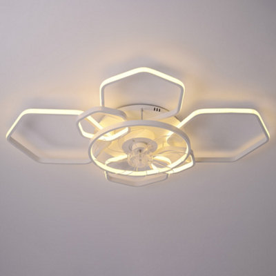 Reversible Ceiling Fan with LED Light 5 Blades Modern Dimmable Flower Shape Ceiling Light Fan with Remote Control