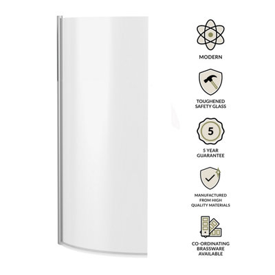 Reversible Chrome Curved P-Shaped Shower Bath Screen - 1430 x 720mm