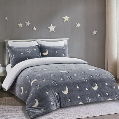 Reversible Designs Glow in the Dark Moon & Star Duvet Cover - Double Bedding