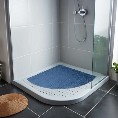 Reversible Dual-Colour Blue/Green PVC Anti Slip Corner Shower Mat Bath Mat - Quadrant 53x53cm