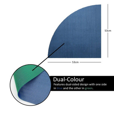 Reversible Dual-Colour Blue/Green PVC Anti Slip Corner Shower Mat Bath Mat - Quadrant 53x53cm