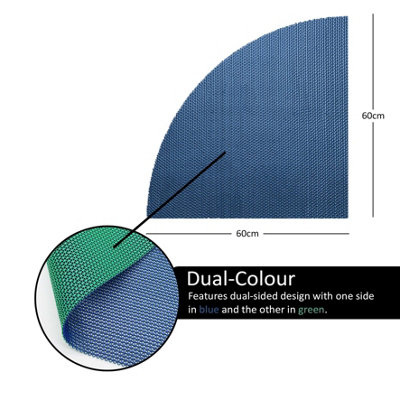 Reversible Dual-Colour Blue/Green PVC Anti Slip Corner Shower Mat Bath Mat - Quadrant 60x60cm