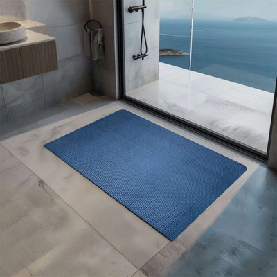 Reversible Dual-Colour Blue/Green PVC Anti Slip Shower Mat Bath Mat - Rectangular 90x60 cm