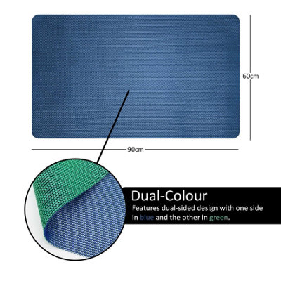 Reversible Dual-Colour Blue/Green PVC Anti Slip Shower Mat Bath Mat - Rectangular 90x60 cm