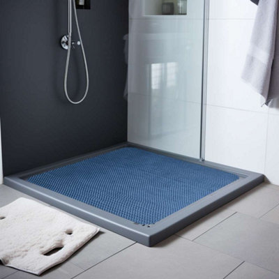 Reversible Dual-Colour Blue/Green PVC Anti Slip Shower Mat Bath Mat - Square 53x53cm